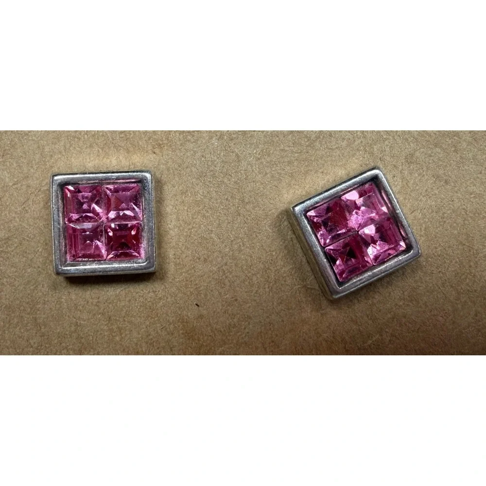 Brighton‎ Spectrum Mini Post Earrings Pink Crystal Square Stud Earrings
